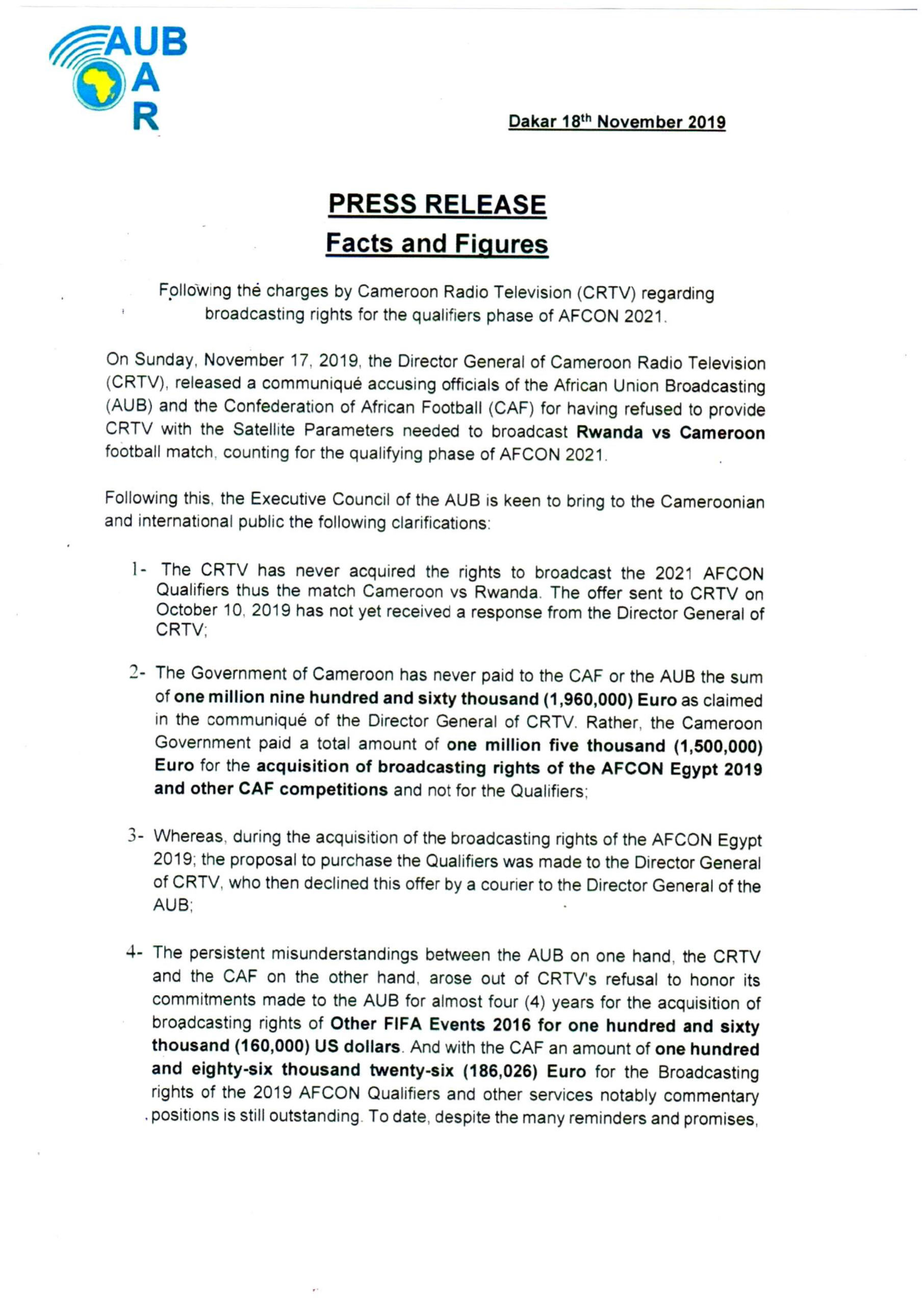 AUB press release page 1